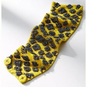 Anthropologie Chartreuse Beaded Chiffon Snap Bracelet